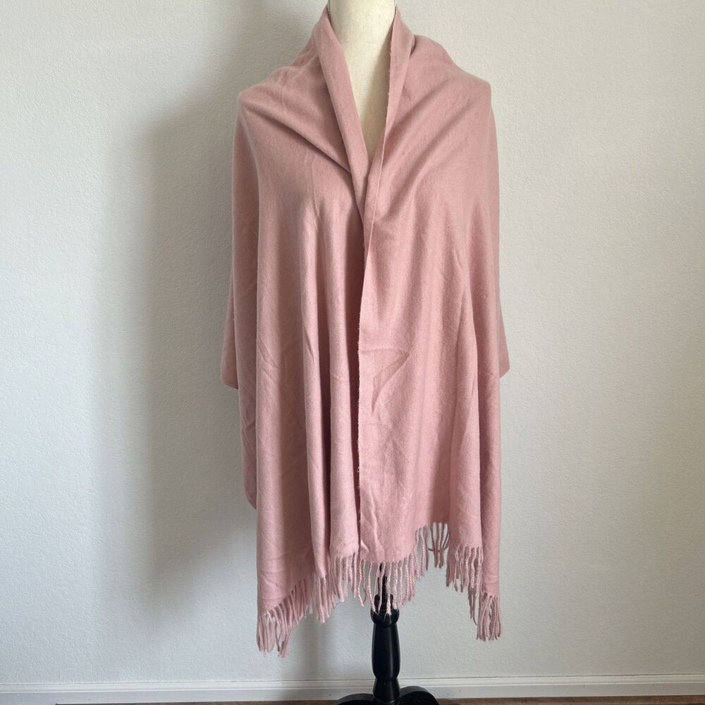 Sky Cashmere Scarf Pale Pink Cashmere Blend Fringed Oversized Wrap Shawl 76x30